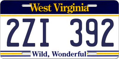 WV license plate 2ZI392