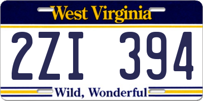 WV license plate 2ZI394