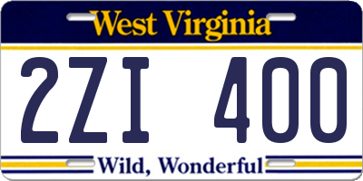 WV license plate 2ZI400