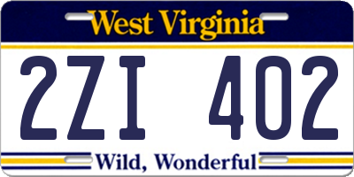 WV license plate 2ZI402