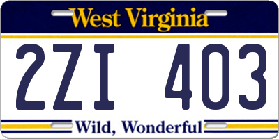 WV license plate 2ZI403