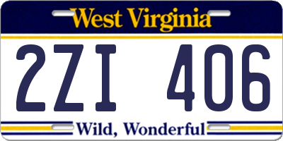 WV license plate 2ZI406