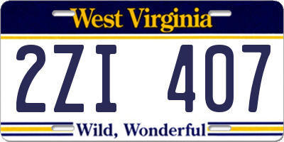 WV license plate 2ZI407