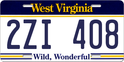 WV license plate 2ZI408