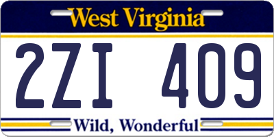 WV license plate 2ZI409