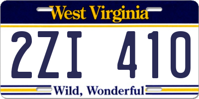 WV license plate 2ZI410