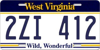 WV license plate 2ZI412