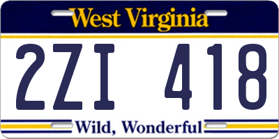 WV license plate 2ZI418