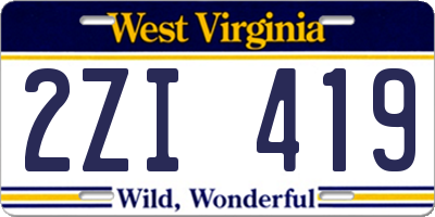 WV license plate 2ZI419