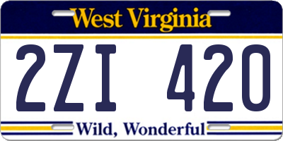 WV license plate 2ZI420