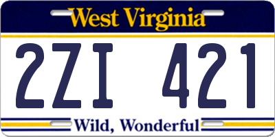 WV license plate 2ZI421