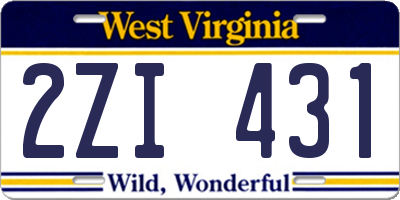 WV license plate 2ZI431