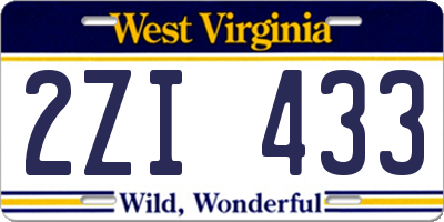 WV license plate 2ZI433