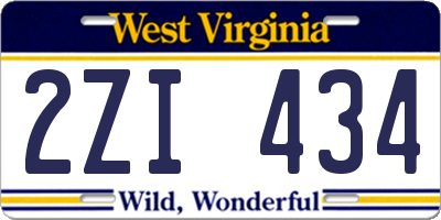 WV license plate 2ZI434