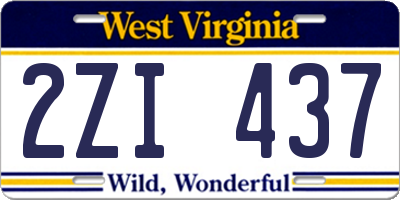 WV license plate 2ZI437