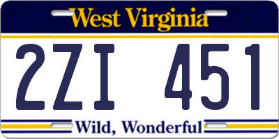 WV license plate 2ZI451
