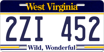 WV license plate 2ZI452