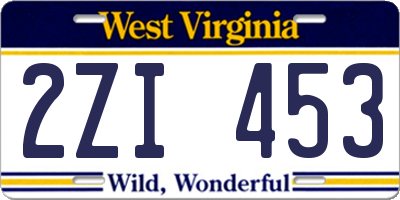 WV license plate 2ZI453