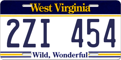 WV license plate 2ZI454
