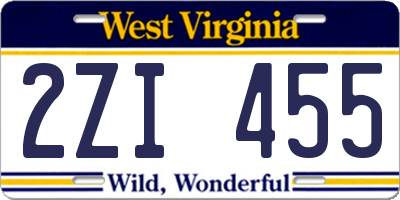 WV license plate 2ZI455