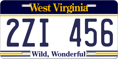 WV license plate 2ZI456