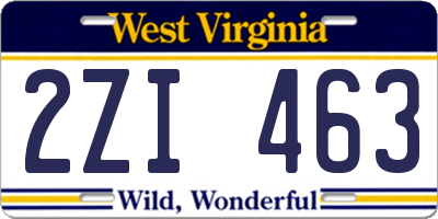 WV license plate 2ZI463