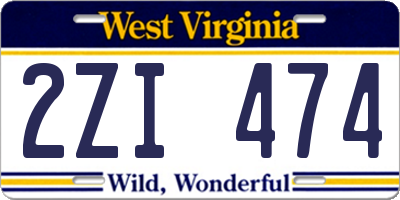 WV license plate 2ZI474