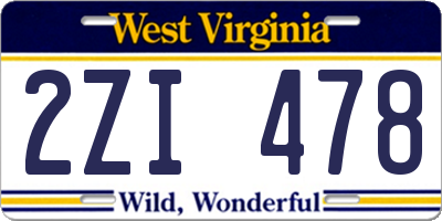 WV license plate 2ZI478