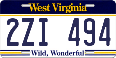 WV license plate 2ZI494