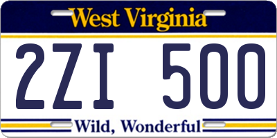 WV license plate 2ZI500