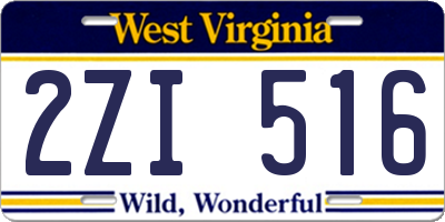 WV license plate 2ZI516