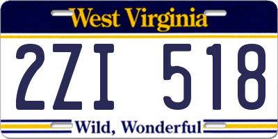 WV license plate 2ZI518