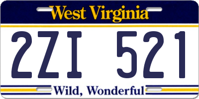 WV license plate 2ZI521