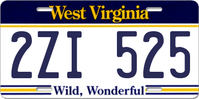 WV license plate 2ZI525