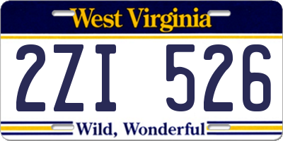 WV license plate 2ZI526
