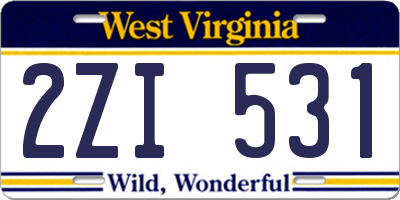 WV license plate 2ZI531