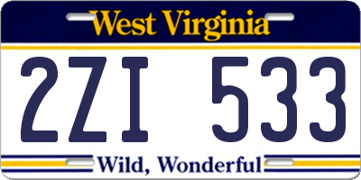 WV license plate 2ZI533