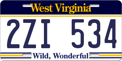 WV license plate 2ZI534