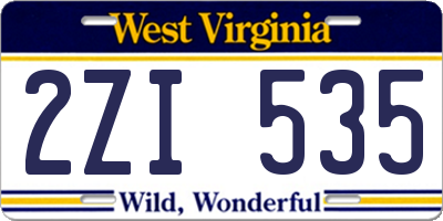 WV license plate 2ZI535