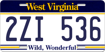 WV license plate 2ZI536