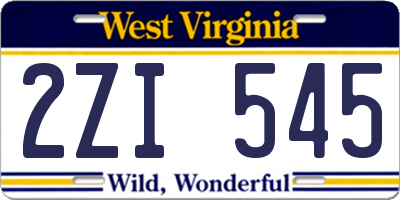 WV license plate 2ZI545