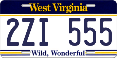 WV license plate 2ZI555