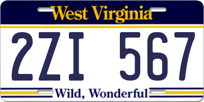 WV license plate 2ZI567
