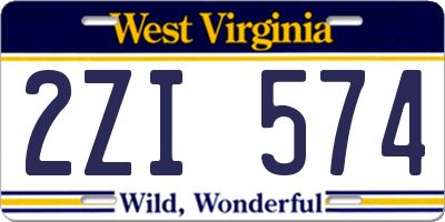WV license plate 2ZI574