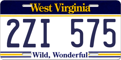 WV license plate 2ZI575