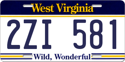 WV license plate 2ZI581