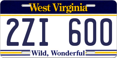 WV license plate 2ZI600