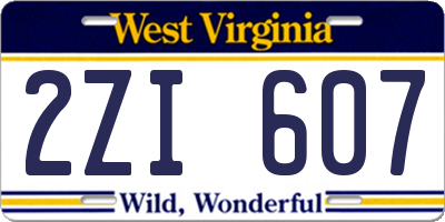 WV license plate 2ZI607