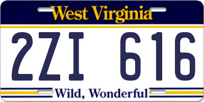 WV license plate 2ZI616