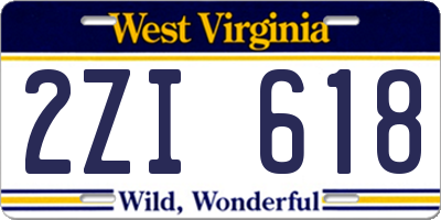 WV license plate 2ZI618
